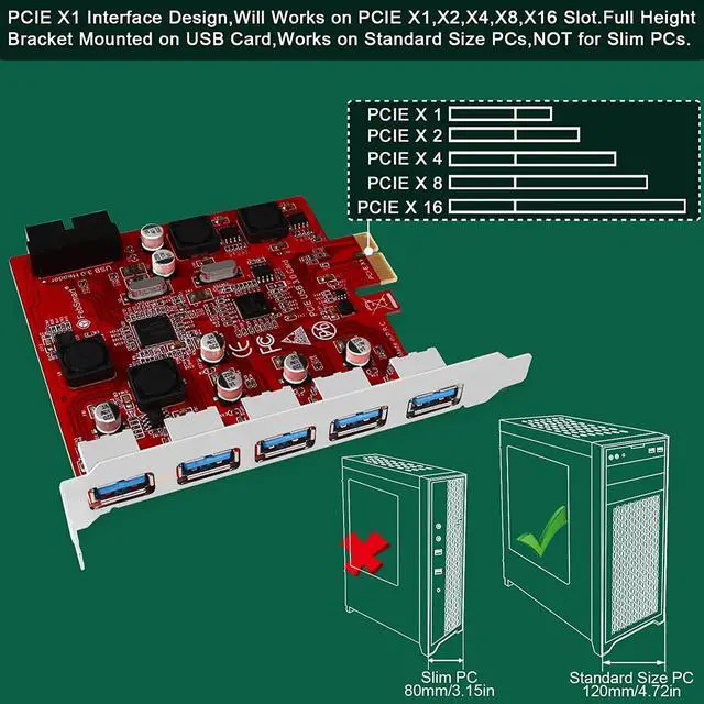 Alt view image 7 of 7 - 7-Ports Superspeed 5Gbps USB 3.0 PCIE Expansion Card, 5-Ports USB-A and an 19Pin USB 3.0 Header, Built in FebSmart Self-Powered Technology, No Need Additional Power Supply (FS-U7S-Pro)