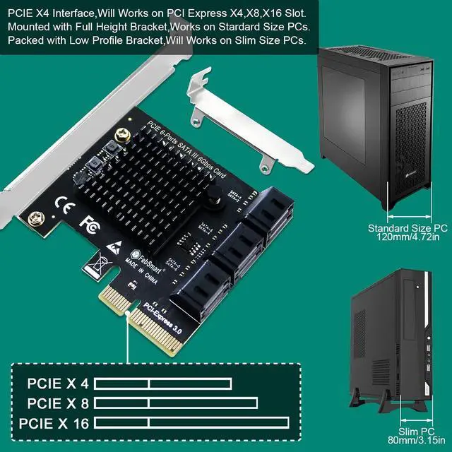 Alt view image 6 of 7 - PCIE to 6-Ports 6Gbps Max Speed SATA III Expansion Card for Desktop PCs, Plug and Play on Windows OS MAC OS Linux System, ASMedia ASM1166 None-Raid PCIE SATA III Host Controller (FS-S6-Pro)