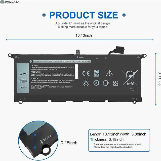 Alt view image 4 of 7 - DXGH8 7.6V 52Wh Battery for Dell XPS 13 9370 9380 2019 Inspiron 13 7390 7391 2-in-1 5390 5391 7490 Latitude 3301 E3301 Vostro 5390 5391 Series 0H754V H754V G8VCF G8VCF6C HK6N5 P113G001 P82G P82G001