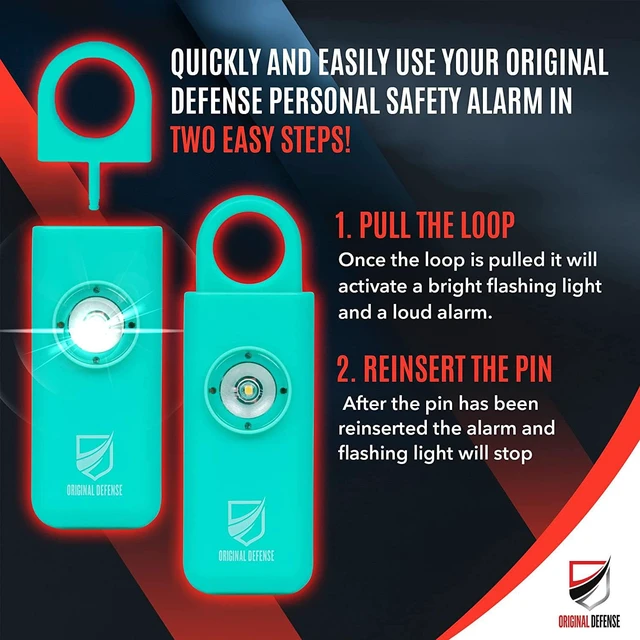 Alt view image 3 of 7 - Original Defense® Siren Self-Defense Alarm - 130 dB Keychain Alarm with LED Strobe Light for Women, Children, and Elderly - Police Recommended - (Mint, 1 Count)