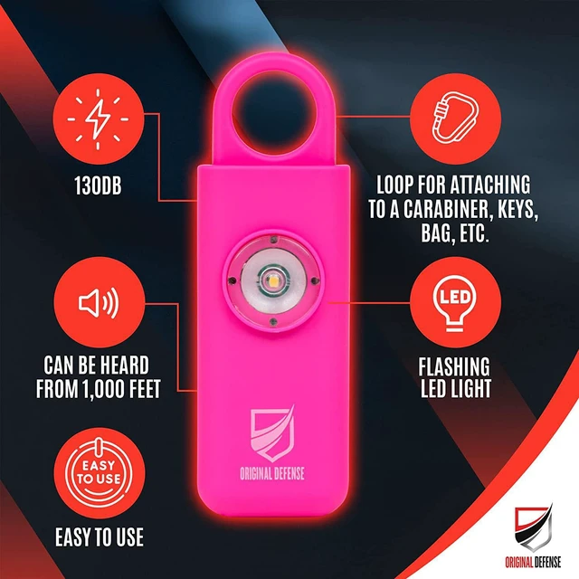 Alt view image 2 of 7 - Original Defense® Siren Self-Defense Alarm - 125 dB Keychain Alarm with LED Strobe Light for Women, Children, and Elderly - Police Recommended - (Magenta, 1 Count)
