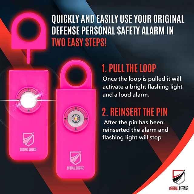 Alt view image 3 of 7 - Original Defense® Siren Self-Defense Alarm - 125 dB Keychain Alarm with LED Strobe Light for Women, Children, and Elderly - Police Recommended - (Magenta, 1 Count)