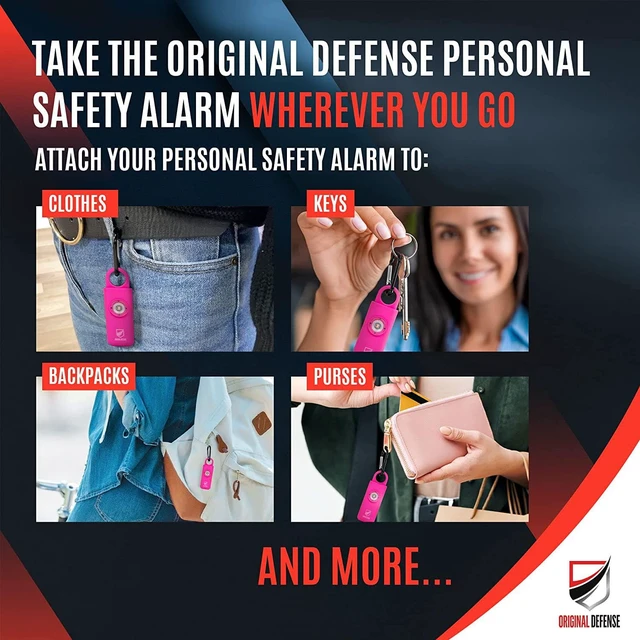 Alt view image 5 of 7 - Original Defense® Siren Self-Defense Alarm - 125 dB Keychain Alarm with LED Strobe Light for Women, Children, and Elderly - Police Recommended - (Magenta, 1 Count)