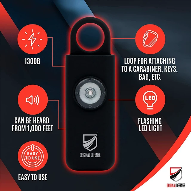 Alt view image 2 of 7 - Original Defense® Siren Self-Defense Alarm - 130 dB Keychain Alarm with LED Strobe Light for Women, Children, and Elderly - Police Recommended - (Black, 1 Count)