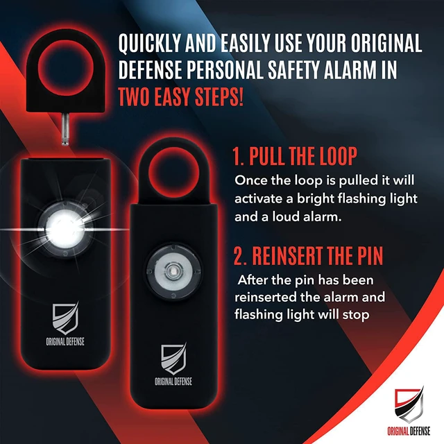 Alt view image 3 of 7 - Original Defense® Siren Self-Defense Alarm - 130 dB Keychain Alarm with LED Strobe Light for Women, Children, and Elderly - Police Recommended - (Black, 1 Count)
