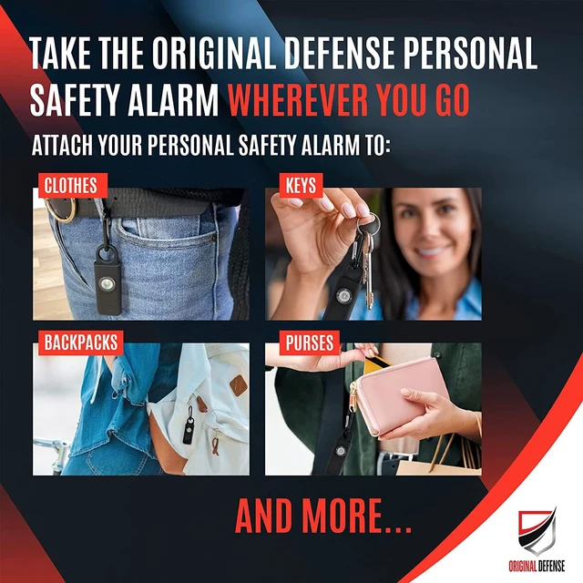 Alt view image 5 of 7 - Original Defense® Siren Self-Defense Alarm - 130 dB Keychain Alarm with LED Strobe Light for Women, Children, and Elderly - Police Recommended - (Black, 1 Count)