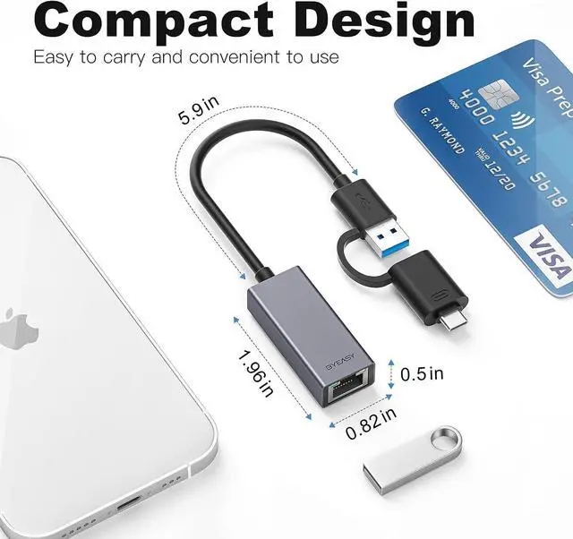 Alt view image 5 of 5 - BYEASY USB to Ethernet Adapter, USB C to Ethernet RJ45 Adapter, Gigabit LAN Network Adapter Supporting 10/100/1000 Mbps for MacBook Pro / Air, iPad Pro, iMac, XPS, Surface Pro, Notebook Laptop, Switch