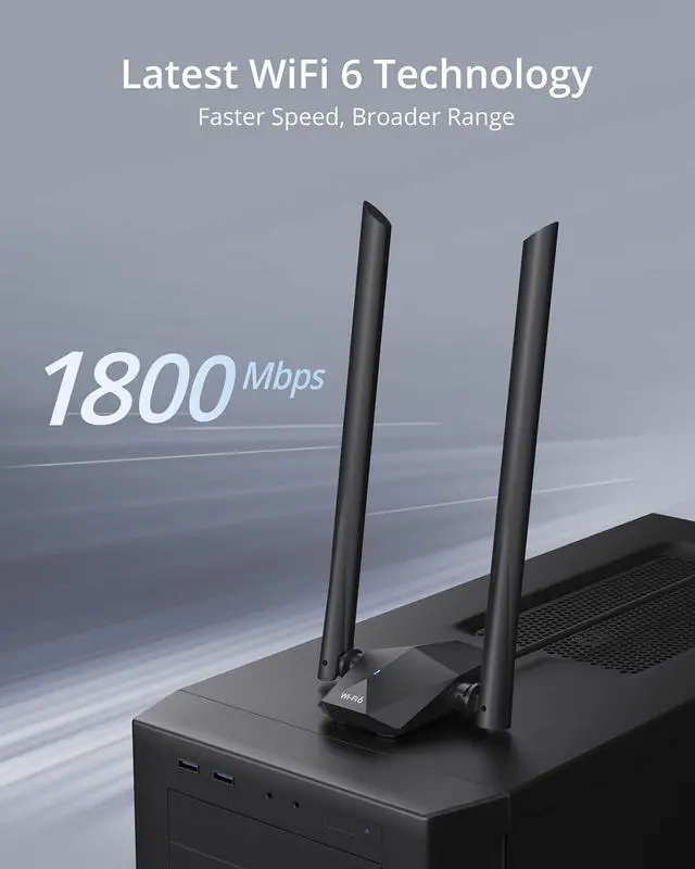 Alt view image 2 of 7 - BrosTrend USB WiFi 6 Adapter AX1800 Long Range USB WiFi Adapter for PC Laptop Desktop 5GHz/1201Mbps + 2.4GHz/574Mbps Wireless Dongle with 2X High Gain Wi-Fi Antennas for Windows 11/10 ONLY