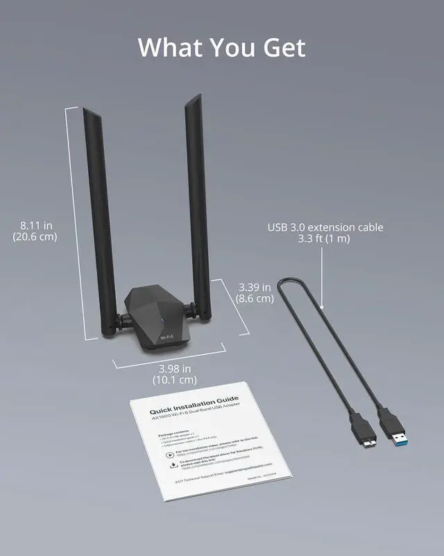 Alt view image 7 of 7 - BrosTrend USB WiFi 6 Adapter AX1800 Long Range USB WiFi Adapter for PC Laptop Desktop 5GHz/1201Mbps + 2.4GHz/574Mbps Wireless Dongle with 2X High Gain Wi-Fi Antennas for Windows 11/10 ONLY