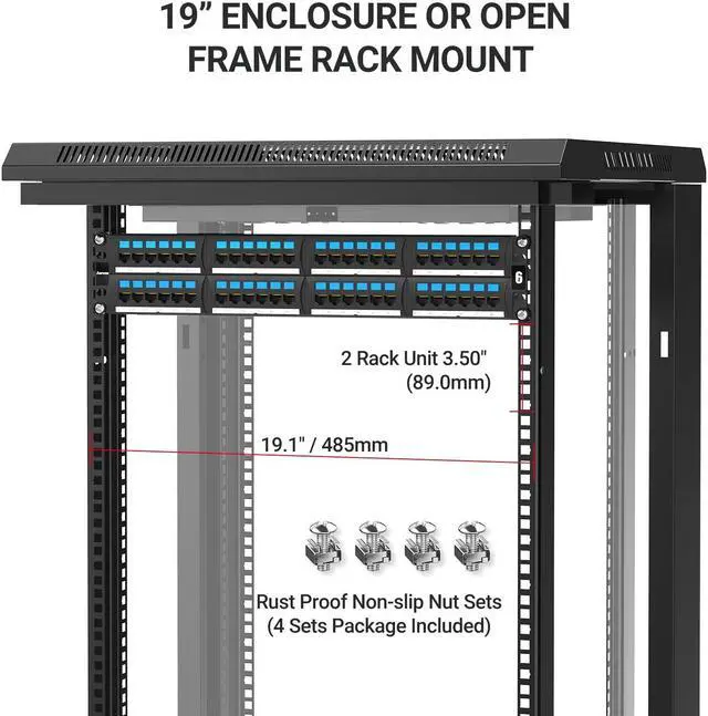Alt view image 6 of 6 - AMPCOM Supreme Series CAT6 48 Ports Patch Panel, Rack Mount - 2U, 19 inch, RJ45 Ethernet 568A 568B, 50u Gold Plated, with Rear Cable Management Bar