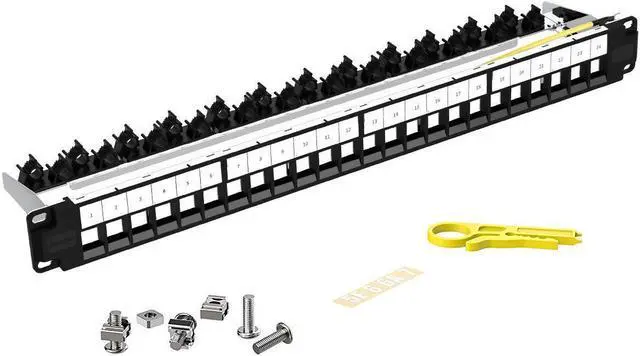Main image of AMPCOM 24 Ports 1U Blank Keystone Patch Panel, 19 inch Rack or Wall Mount with Rear Cable Management Panel for Ethernet CAT5e/CAT6/CAT7, USB, HDMI