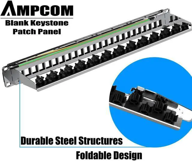 Alt view image 3 of 7 - AMPCOM 24 Ports 1U Blank Keystone Patch Panel, 19 inch Rack or Wall Mount with Rear Cable Management Panel for Ethernet CAT5e/CAT6/CAT7, USB, HDMI