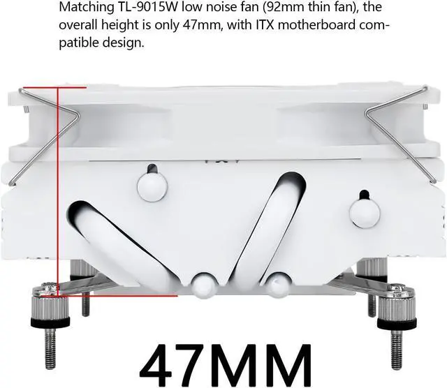 Alt view image 4 of 7 - Thermalright AXP90-X47 White Low Profile CPU Air Cooler with Quite 90mm TL-9015W Low Profile PWM Fan, 4 Heat Pipes, 47mm Height, AMD AM4/Intel LGA 1700/1150/1151/1155/1156/1200, White Coated Heatsink