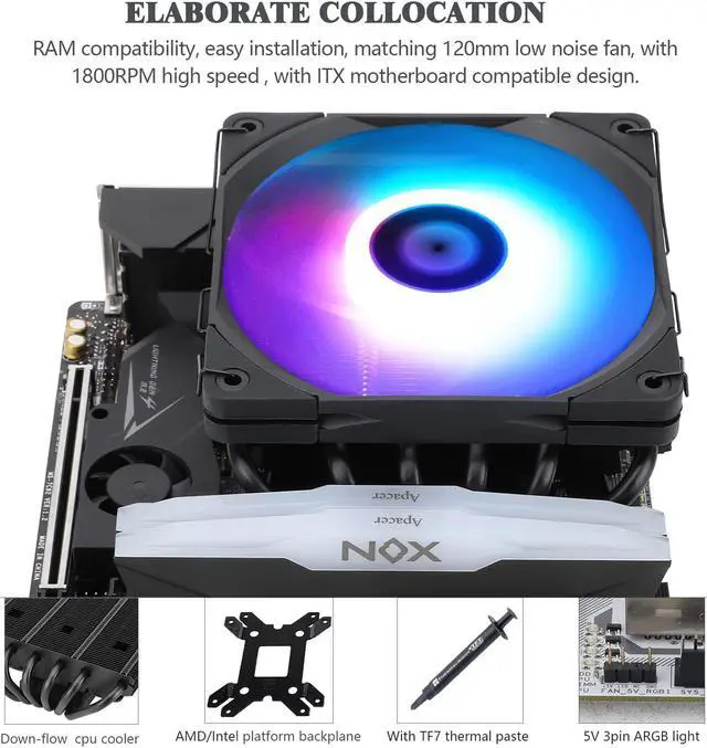 Alt view image 5 of 7 - Thermalright AXP-120-X67 Black ARGB Low Profile CPU Air Cooler with Quite 120mm TL-C12015B-S Low Profile PWM Fan, 6 Heat Pipes, 67mm Height, for AMD AM4/Intel LGA 1700/1150/1151/1155/1200/2011/2066