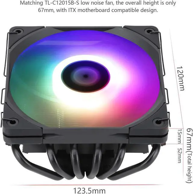 Alt view image 6 of 7 - Thermalright AXP-120-X67 Black ARGB Low Profile CPU Air Cooler with Quite 120mm TL-C12015B-S Low Profile PWM Fan, 6 Heat Pipes, 67mm Height, for AMD AM4/Intel LGA 1700/1150/1151/1155/1200/2011/2066