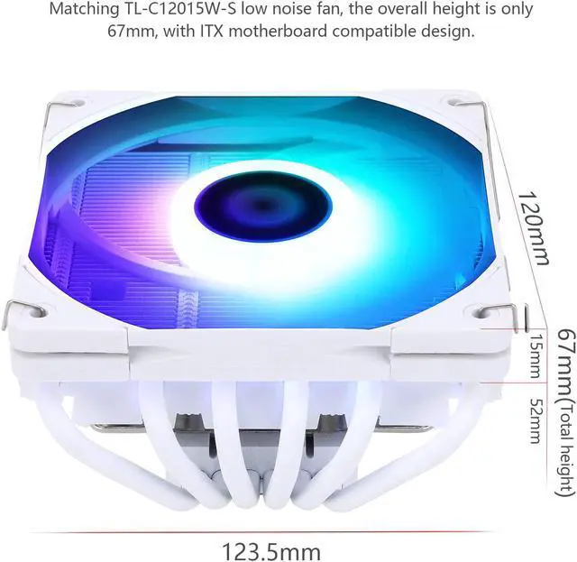 Alt view image 6 of 7 - AXP120-X67 White ARGB Low Profile CPU Air Cooler with Quite 120mm TL-C12015W-S PWM Fan, 6 Heat Pipes, 67mm Height, for AMD AM4/Intel LGA 1700/1150/1151/1200/2011/2066/1851