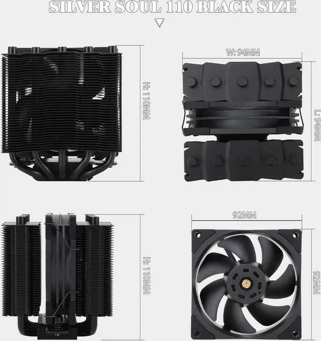 Alt view image 6 of 6 - Silver Soul 110 Black CPU Cooler Dual Towers, 5 Heat Pipes, 110MM Hight, TL-B9B PWM Fan, Aluminium Heatsink Cover, AGHP Technology, for AMD AM4 AM5/Intel 1700/1150/1151/1200/2011