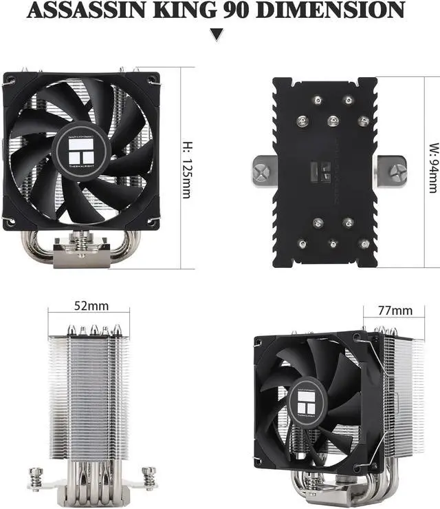 Alt view image 5 of 5 - Thermalright AK90 CPU Air Cooler, 5 Heat Pipes, TL-C9B PWM Quiet Fan CPU Cooler with S-FDB Bearing, for AMD AM4/Intel 1700/1150/1151/1155/1156/1200/2066, PC Cooler