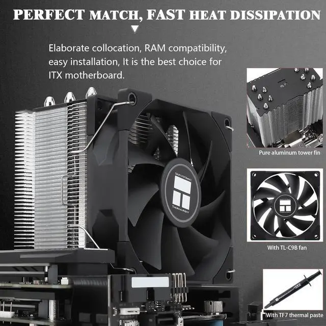 Alt view image 4 of 5 - Thermalright AK90 CPU Air Cooler, 5 Heat Pipes, TL-C9B PWM Quiet Fan CPU Cooler with S-FDB Bearing, for AMD AM4/Intel 1700/1150/1151/1155/1156/1200/2066, PC Cooler