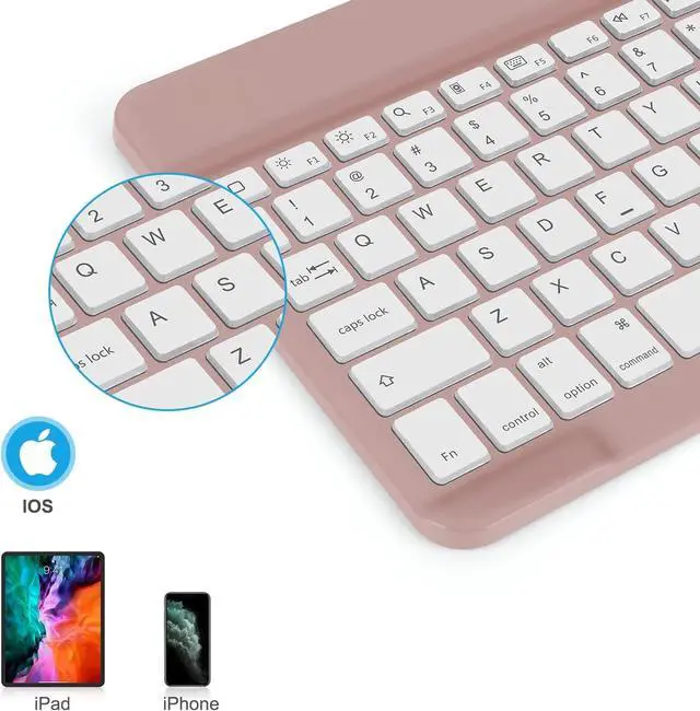 Alt view image 2 of 7 - OMOTON Bluetooth Keyboard, Wireless Rechargeable Keyboard for iPad, iPad Pro, iPad Mini, iPad Air with Illuminated LED (Rose Gold)