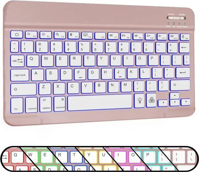 Alt view image 3 of 7 - OMOTON Bluetooth Keyboard, Wireless Rechargeable Keyboard for iPad, iPad Pro, iPad Mini, iPad Air with Illuminated LED (Rose Gold)