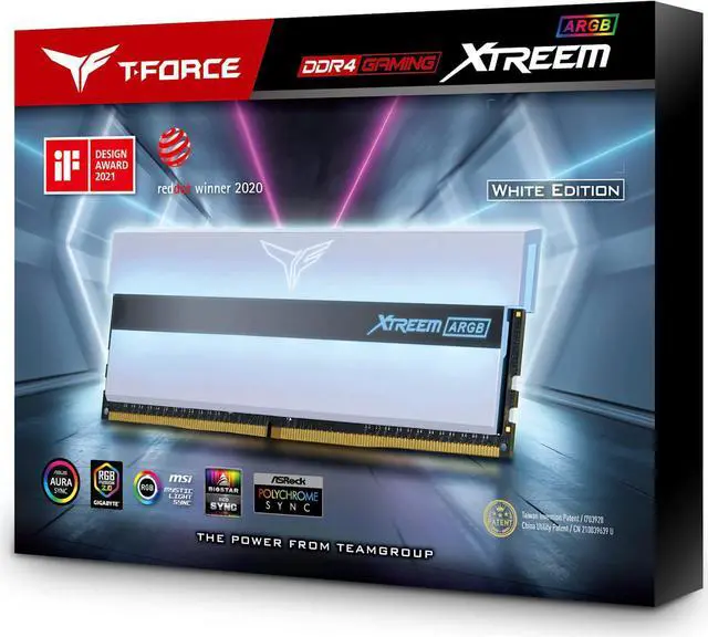 Alt view image 7 of 7 - TEAMGROUP T-Force Xtreem ARGB 3600MHz CL18 32GB (2x16GB) PC4-28800 Dual Channel DDR4 DRAM Desktop Gaming Memory Ram (White) - TF13D432G3600HC18JDC01