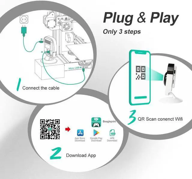 Alt view image 3 of 6 - Mintion Beagle Camera for 3D Printer, Plug&Play, Remote Monitoring, WiFi Connection, Support PC/APP, Auto Generate Time-Lapse Video, with 32G Micro SD Card