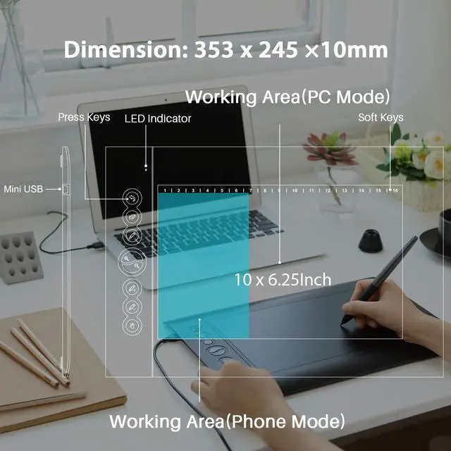 Alt view image 5 of 7 - HUION H610 Pro V2 Graphic Drawing Tablet Android Supported Pen Tablet Tilt Function Battery-Free Stylus 8192 Pen Pressure with 8 Express Keys