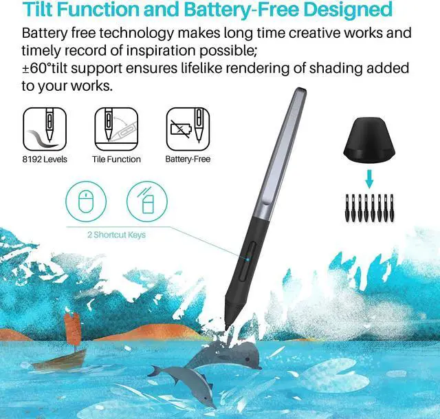 Alt view image 2 of 7 - HUION H610 Pro V2 Graphic Drawing Tablet Android Supported Pen Tablet Tilt Function Battery-Free Stylus 8192 Pen Pressure with 8 Express Keys