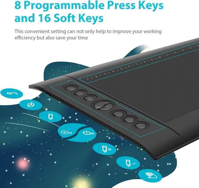 Alt view image 3 of 7 - HUION H610 Pro V2 Graphic Drawing Tablet Android Supported Pen Tablet Tilt Function Battery-Free Stylus 8192 Pen Pressure with 8 Express Keys