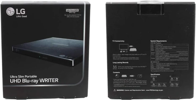 Alt view image 6 of 6 - LG BP60NB10 Portable 6X Ultra HD Blu-ray Burner External Drive with CyberLink Software and USB Cable - Burns CD DVD BD DL BDXL Discs