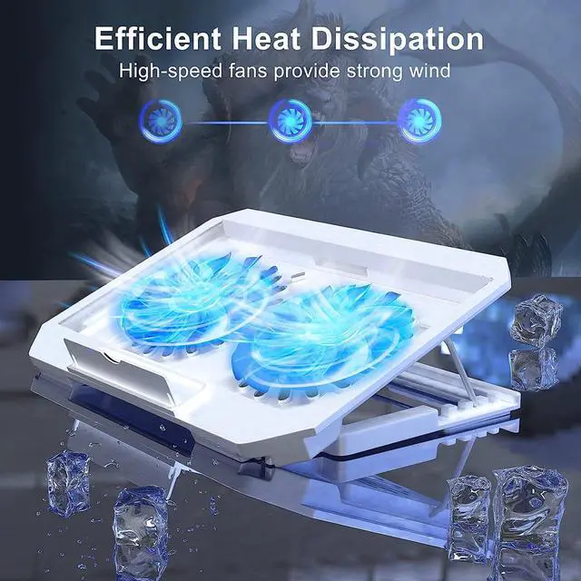 Alt view image 2 of 6 - LIENS Laptop Cooling Pad with Adjustable Height Two 5.1 Inches Fan 2 USB Ports Suitable for 12"-15.6" LaptopsWhite