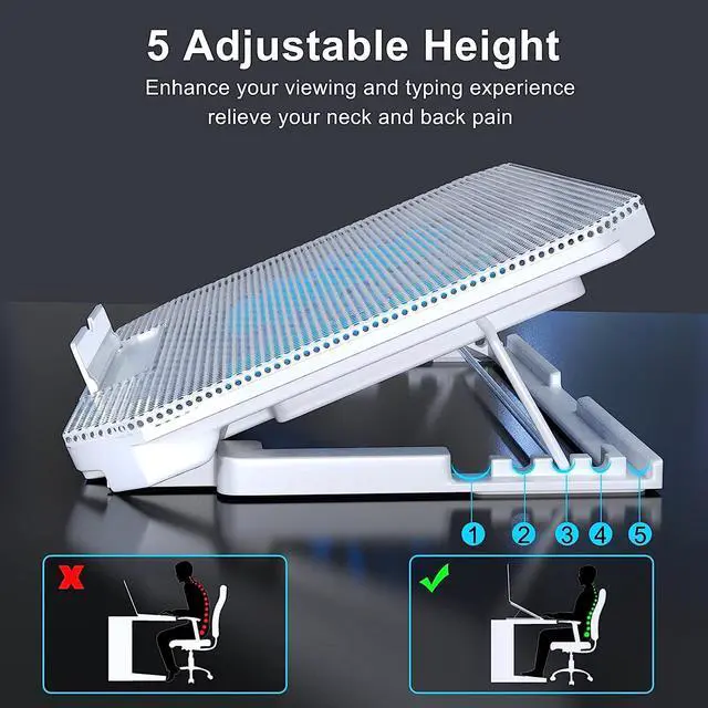 Alt view image 4 of 6 - LIENS Laptop Cooling Pad with Adjustable Height Two 5.1 Inches Fan 2 USB Ports Suitable for 12"-15.6" LaptopsWhite