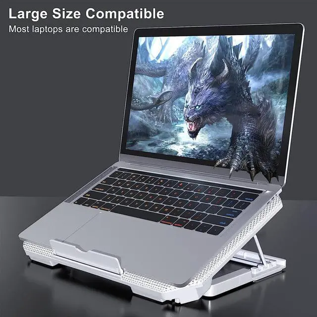 Alt view image 5 of 6 - LIENS Laptop Cooling Pad with Adjustable Height Two 5.1 Inches Fan 2 USB Ports Suitable for 12"-15.6" LaptopsWhite