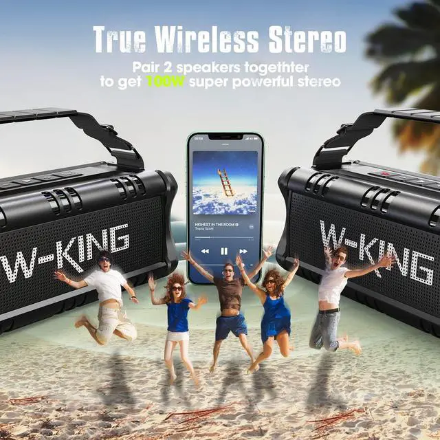 Alt view image 4 of 6 - 50W Outdoor Waterproof Bluetooth Speaker, W-KING Portable Speakers Bluetooth Wireless 70W Peak Stereo Sound/Super Deep Bass/40H/Dual Pairing/EQ/Power Bank/TF/AUX, Party Loud Speaker for Home,Travel