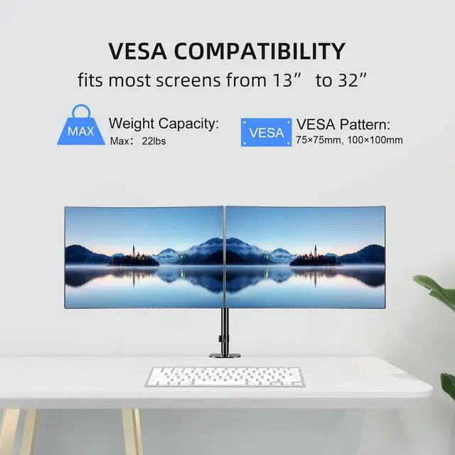 Alt view image 4 of 7 - Pholiten Dual Monitor Stand, Monitor Mounts for 2 Monitors, Double Monitor Stand for Desk, Monitor Stands for 2 Monitors, Dual Gas Spring Monitor Arm ,Dual Monitor Desk Mount for 13- 32 Inch Screens.