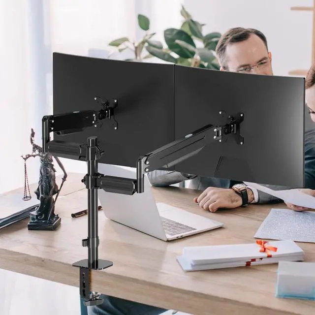 Alt view image 6 of 7 - Pholiten Dual Monitor Stand, Monitor Mounts for 2 Monitors, Double Monitor Stand for Desk, Monitor Stands for 2 Monitors, Dual Gas Spring Monitor Arm ,Dual Monitor Desk Mount for 13- 32 Inch Screens.