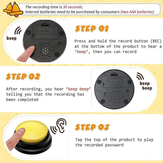Alt view image 2 of 6 - Voice Recording Button Dog Buttons for Communication Recordable Dog Talking Buttons Set Dog Voice Command Buttons 30 Second Record and Playback for Dog Cats Pet Training Buzzer 4 Packs (Classic Color)
