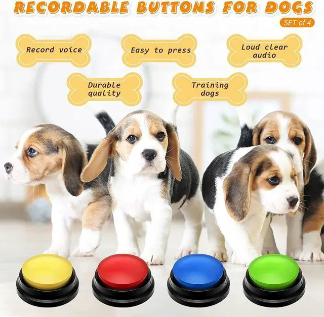Alt view image 5 of 6 - Voice Recording Button Dog Buttons for Communication Recordable Dog Talking Buttons Set Dog Voice Command Buttons 30 Second Record and Playback for Dog Cats Pet Training Buzzer 4 Packs (Classic Color)