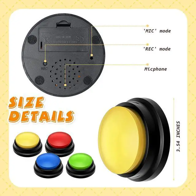 Alt view image 3 of 6 - Voice Recording Button Dog Buttons for Communication Recordable Dog Talking Buttons Set Dog Voice Command Buttons 30 Second Record and Playback for Dog Cats Pet Training Buzzer 4 Packs (Classic Color)