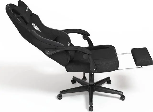 Alt view image 3 of 5 - SITMOD Gaming Chair with Footrest-PC Computer Ergonomic Video Game Chair-Backrest and Seat Height Adjustable Swivel Task Chair for Adults with Headrest and Lumbar Support(Black)-Fabric