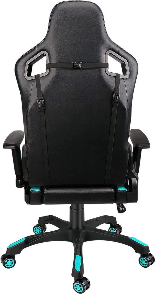 Alt view image 7 of 7 - Leopard Gaming Chair, High Back PU Leather Office Chair, Adjustable Video Gaming Chairs, Swivel Racing Chair with Adjustable Armrest (Black/Light Blue)