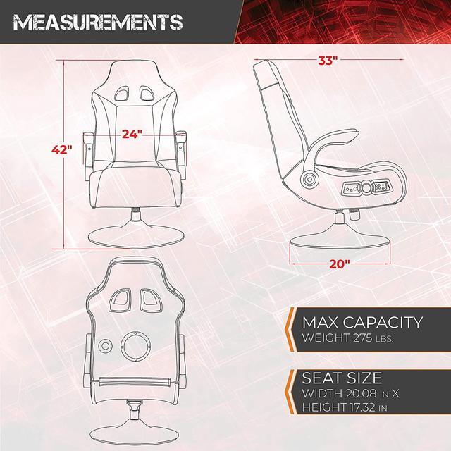 Alt view image 3 of 7 - X Rocker, 5125401, Vibe 2.1 Bluetooth Pedestal Gaming Chair, 33.2 x 24 x 39.7, Black/Red