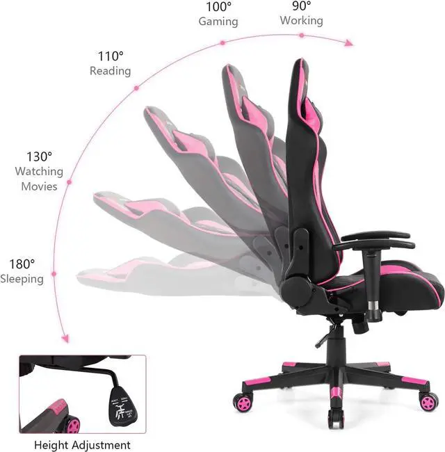 Alt view image 7 of 7 - POWERSTONE Pink Gaming Chair Recliner with Adjustable Armrest Massage Lumbar Support Wide Cushion Ergonomic Office Computer Chair