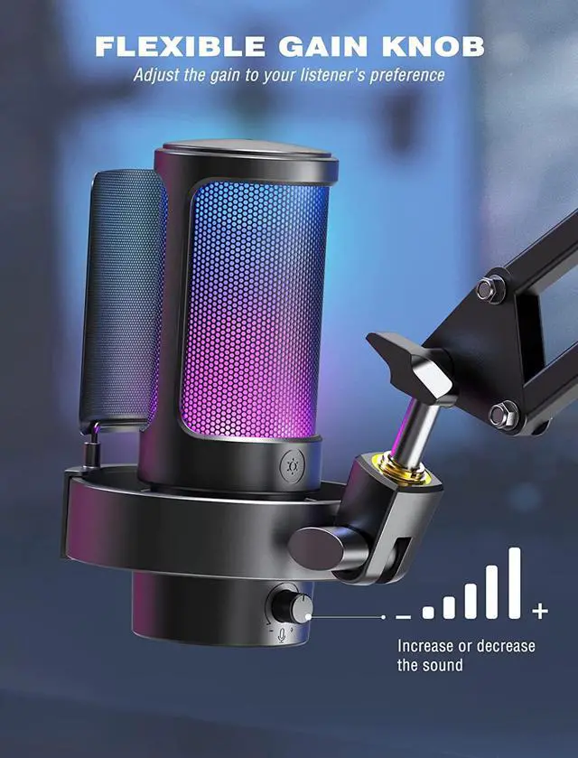 Alt view image 5 of 7 - Gaming PC Microphone, FIFINE AmpliGame USB Desktop Condenser RGB Control Mic for Recording Streaming Podcasts YouTube on Mac/Computer/PS4/PS5, with Mute Button, Mic Gain, Headphone Jack, Monitoring-A8