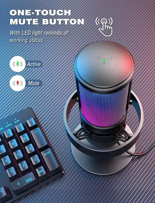 Alt view image 4 of 7 - Gaming PC Microphone, FIFINE AmpliGame USB Desktop Condenser RGB Control Mic for Recording Streaming Podcasts YouTube on Mac/Computer/PS4/PS5, with Mute Button, Mic Gain, Headphone Jack, Monitoring-A8