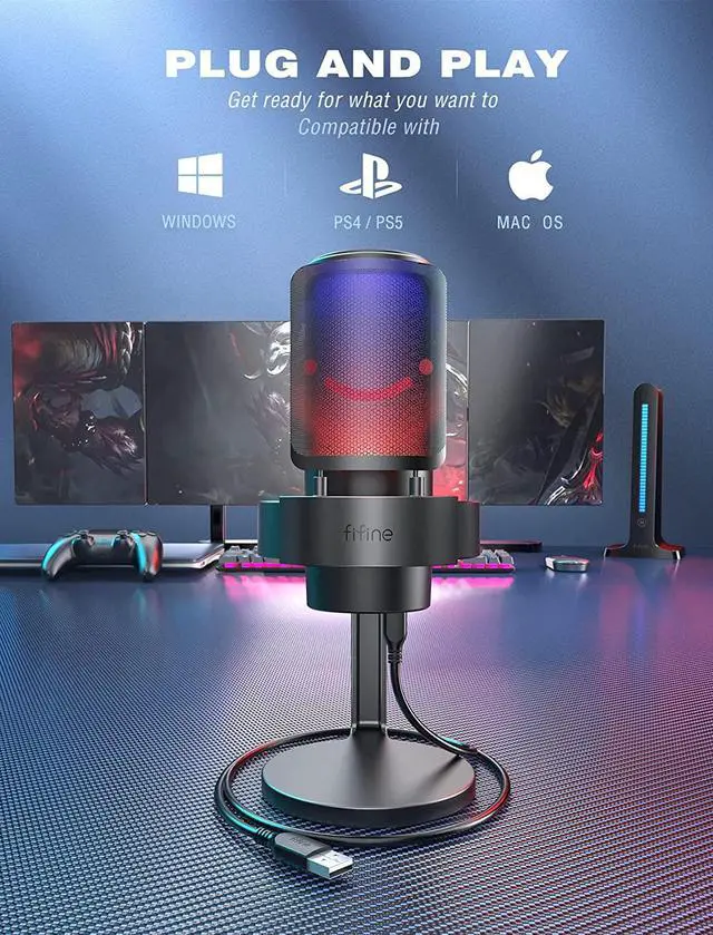 Alt view image 6 of 7 - Gaming PC Microphone, FIFINE AmpliGame USB Desktop Condenser RGB Control Mic for Recording Streaming Podcasts YouTube on Mac/Computer/PS4/PS5, with Mute Button, Mic Gain, Headphone Jack, Monitoring-A8