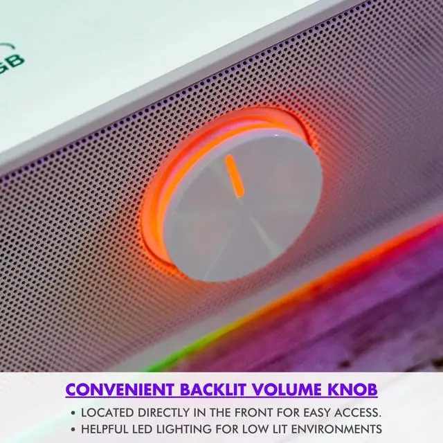 Alt view image 6 of 7 - Tilted Nation Computer Soundbar for Desktop - USB Powered RGB Gaming Soundbar for PC - Computer Sound Bar for PC with HiFi Audio, Bluetooth, 3.5 AUX, & Touch Control, RGB Speakers for Monitor - White