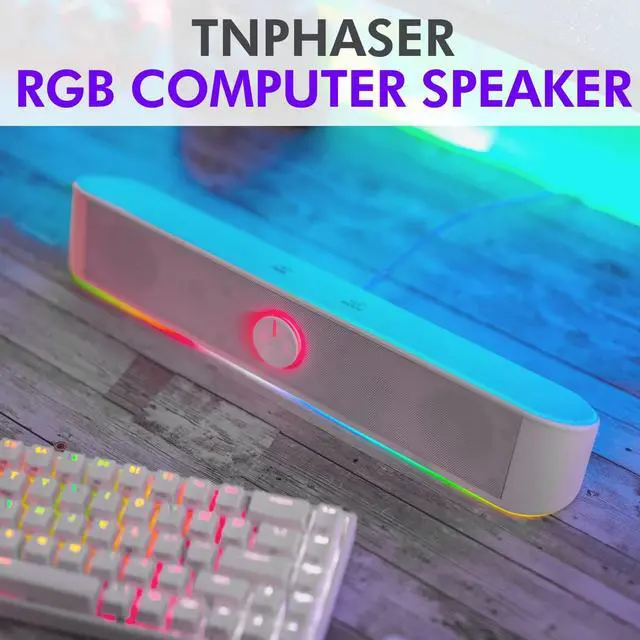 Alt view image 7 of 7 - Tilted Nation Computer Soundbar for Desktop - USB Powered RGB Gaming Soundbar for PC - Computer Sound Bar for PC with HiFi Audio, Bluetooth, 3.5 AUX, & Touch Control, RGB Speakers for Monitor - White