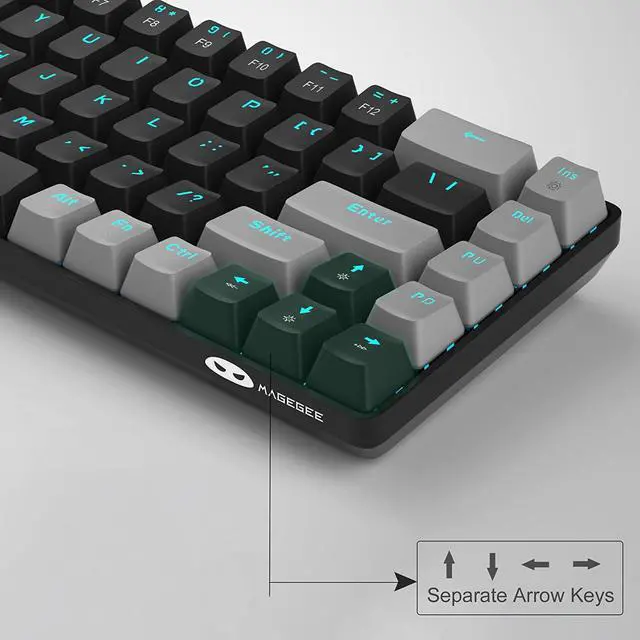 Alt view image 3 of 7 - MageGee Portable 60% Mechanical Gaming Keyboard, MK-Box LED Backlit Compact 68 Keys Mini Wired Office Keyboard with Red Switch for Windows Laptop PC Mac - Black/Grey
